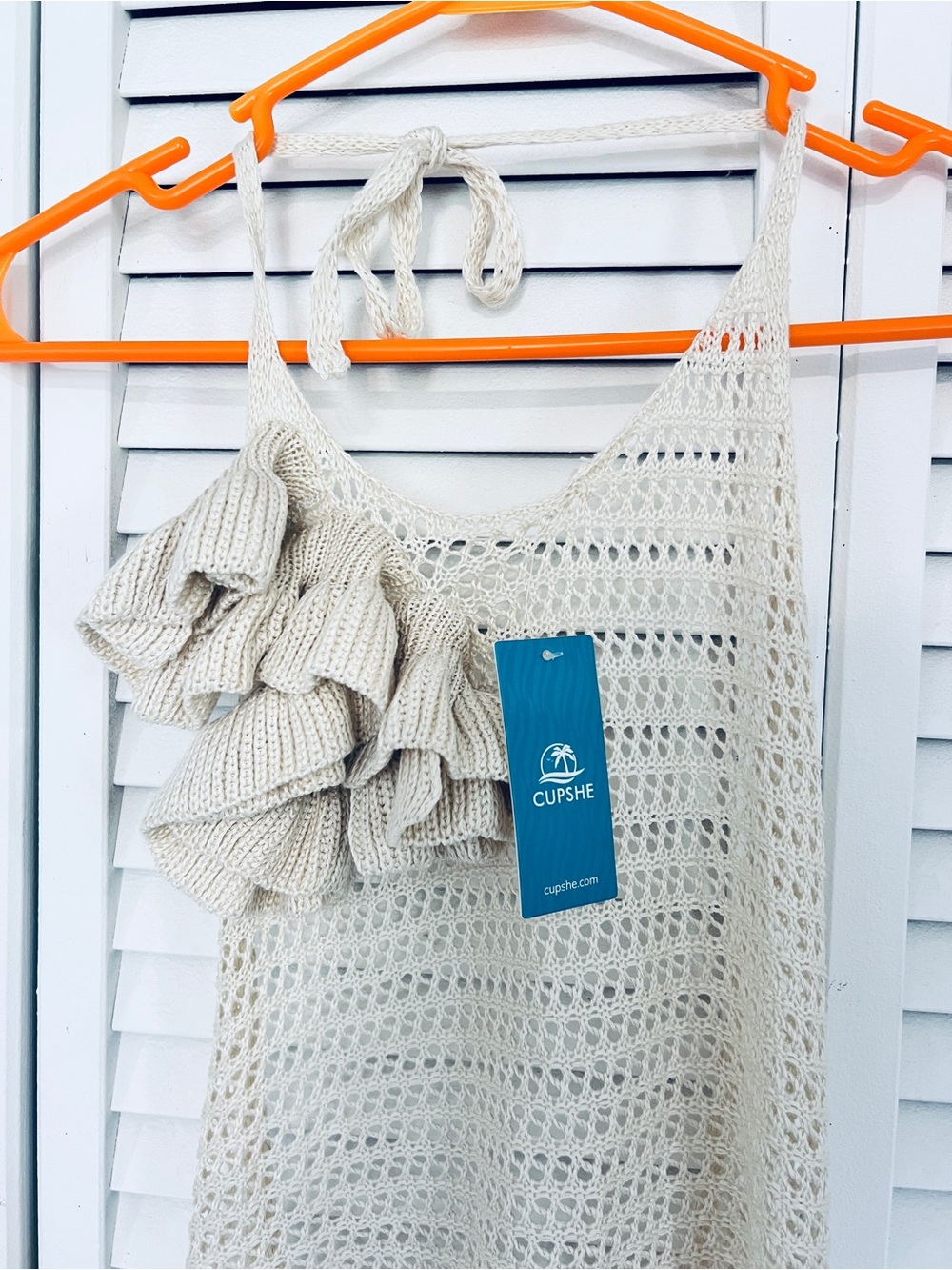 Cupshe cream crochet swimsuit cover up dress with Ruffle Detail - Picture 3 of 4